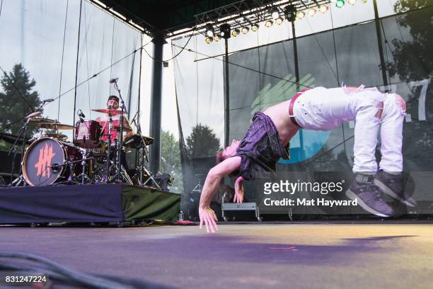 Singer David Boyd of New Politics break dances on stage during the Summer Camp music festival hosted by 107.7 the End at Marymoor Park on August 13,...