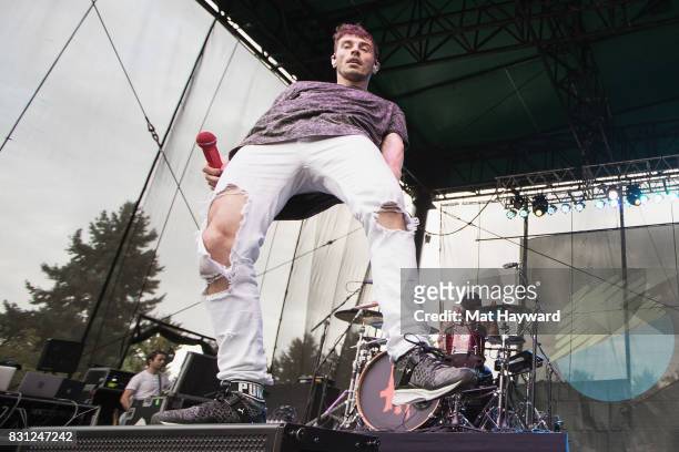 Singer David Boyd of New Politics break dances on stage during the Summer Camp music festival hosted by 107.7 the End at Marymoor Park on August 13,...