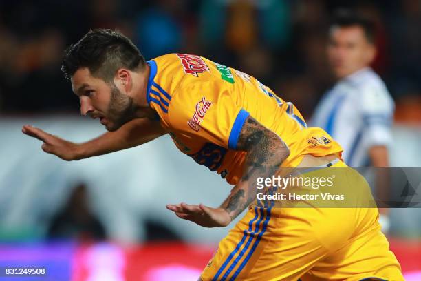 Andre Gignac of Tigres reacts during the 4th round match between Pachuca and Tigres UANL as part of the Torneo Apertura 2017 Liga MX at Hidalgo...