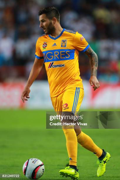 Andre Gignac of Tigres drives the ball during the 4th round match between Pachuca and Tigres UANL as part of the Torneo Apertura 2017 Liga MX at...