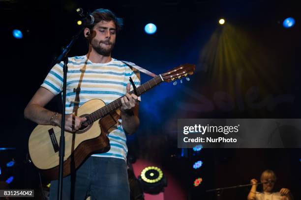 Spanish Latin pop musician Alvaro Soler on stage as he performs at Porto Turistico in Pescara, Italy August 13, 2017