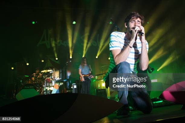 Spanish Latin pop musician Alvaro Soler on stage as he performs at Porto Turistico in Pescara, Italy August 13, 2017