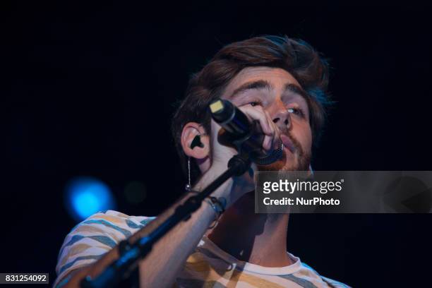 Spanish Latin pop musician Alvaro Soler on stage as he performs at Porto Turistico in Pescara, Italy August 13, 2017