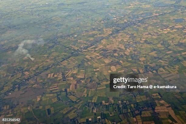 suphan buri province in thailand daytime aerial view from airplane - suphan buri province stock-fotos und bilder