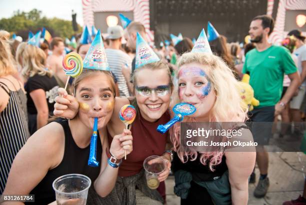 Festival goers enjoy Birthday celebrations of Sziget Festival as it celebrates its 25th birthday this year during Sziget Festival 2017 on August 13,...