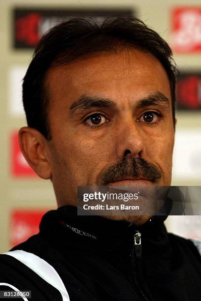 Jos Luhukay, coach of Moenchengladbach is seen at the press conference after loosing the Bundesliga match between Borussia Moenchengladbach and 1. FC...