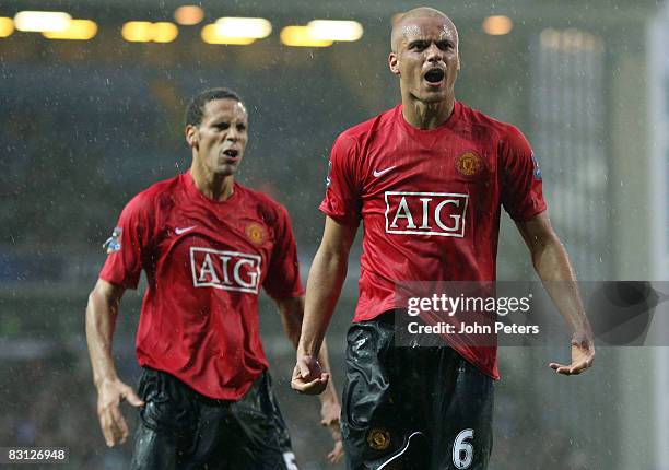 Wes Brown of Manchester United celebrates scoring their first goal during the FA Premier League match between Blackburn Rovers and Manchester United...