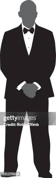 man standing in tuxedo silhouette - bouncer guarding stock illustrations