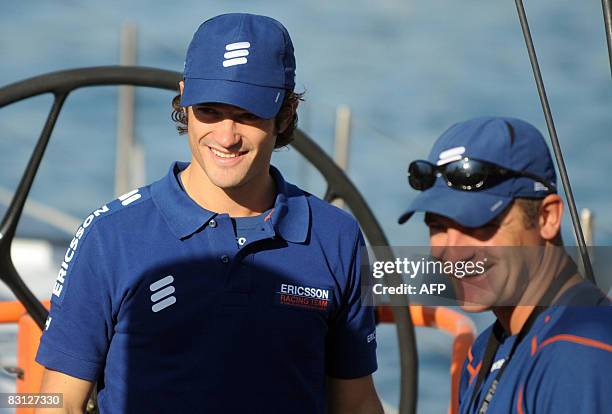 Sweden's Prince Carl Philip prepares on Team Ericsson for the first event of the Ocean Volvo Race, an in port regatta in Alicante on October 04,...