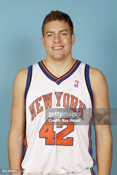 David Lee of the New York Knicks poses for a portrait during NBA Media Day on September 29, 2008 at the Madison Square Garden Training Center in...