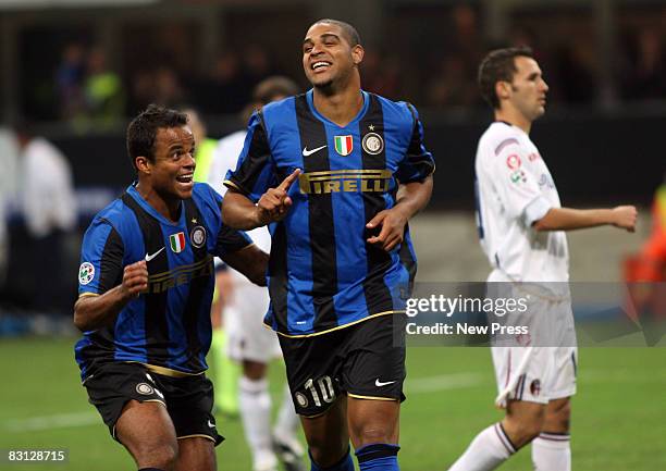 Adriano of Inter Milan celebrates after scoring the second goal from the penalty spot with Alessandro Mancini during the Serie A match between FC...