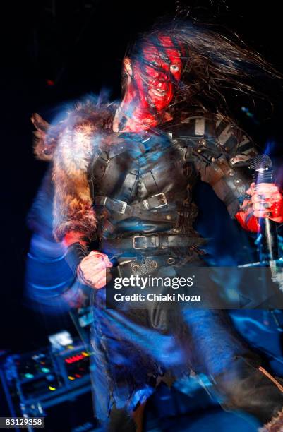 Mathias 'Warlord' Nygard of Turisas perform at Astoria on October 4, 2008 in London, England.
