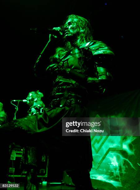 Mathias 'Warlord' Nygard of Turisas perform at Astoria on October 4, 2008 in London, England.