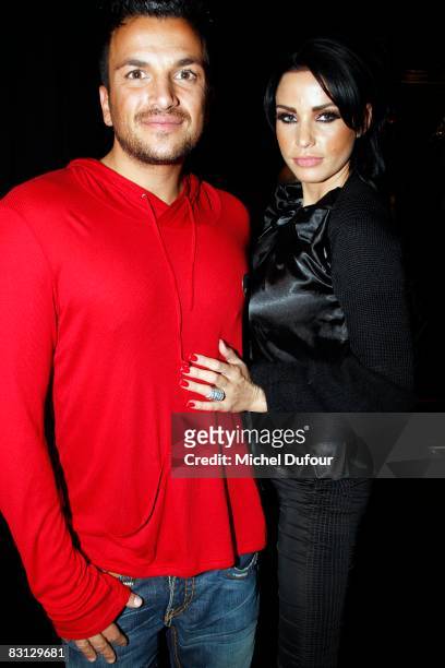 Peter Andre and Katie Price attend the John Galliano show during Paris Fashion Week at Atelier de la Villette on October 4, 2008 in Paris, France.