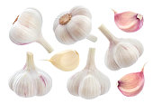 Garlic isolated on white background. Collection