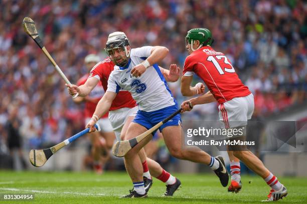 Dublin , Ireland - 13 August 2017; Noel Connors of Waterford in action against Patrick Horgan and Alan Cadogan of Cork during the GAA Hurling...