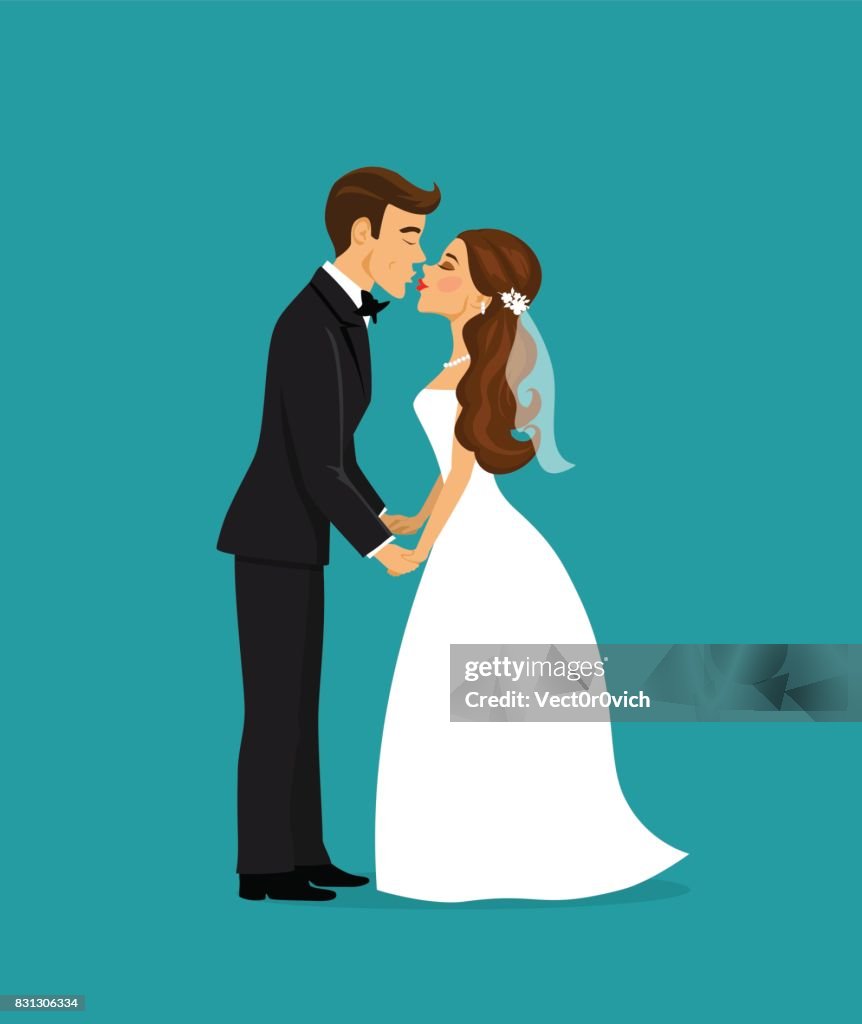 Recién Casados Novia Y El Novio Besándose Vector Ilustración De Dibujos  Animados Ilustración de stock - Getty Images