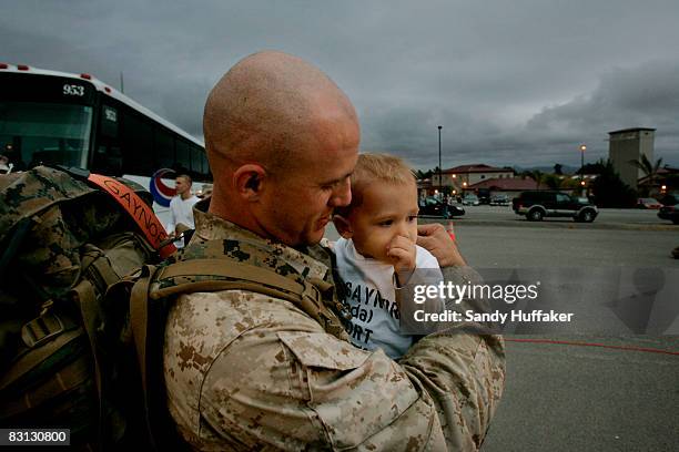 Lt. Dane Gaynor shares a moment with his son Austin,13 Mos. During a homecoming ceremony on October 4, 2008 at Camp Pendleton in Oceanside,...