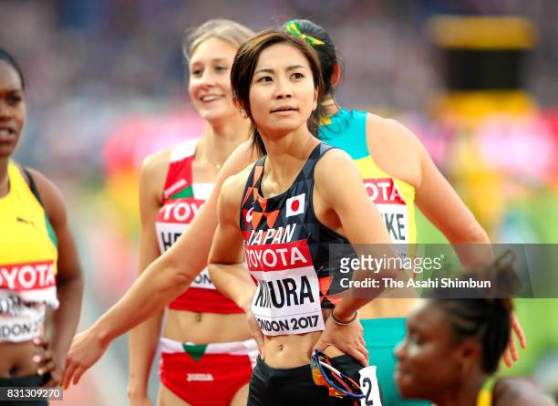 Ayako Kimura of Japan looks on after competing in the Women's 100 metres hurdles semi finals during day eight of the 16th IAAF World Athletics...