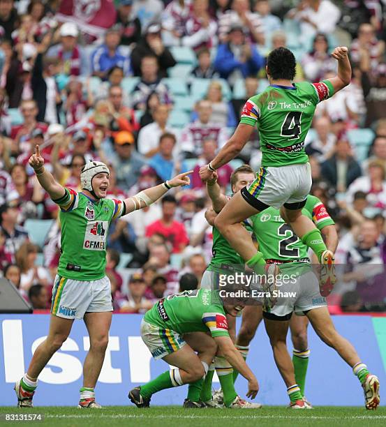 The Raiders celebrate winning the Under 20's Toyota Cup Final match between the Canberra Raiders and the Brisbane Broncos at ANZ Stadium on October...