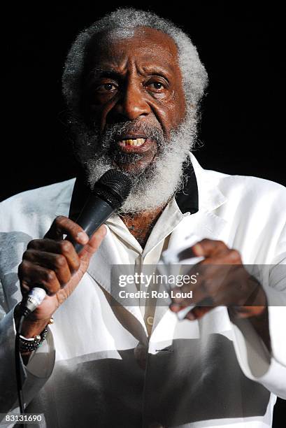 Comedian Dick Gregory performs at the 2008 Bermuda Music Festival at Bermuda National Stadium on October 4, 2008 in Hamilton, Bermuda.