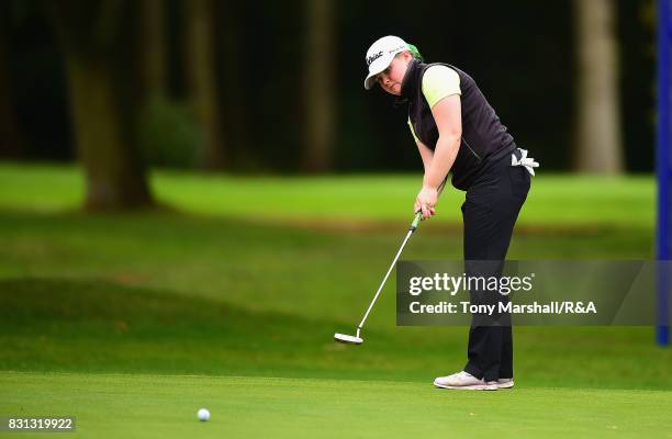 Mairead Martin of Irelandputts on the 13th green during The Ladies' and Girls' Home Internationals at Little Aston Golf Club on August 11, 2017 in...