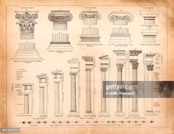 griechische und römische säulensysteme - greek culture stock-grafiken, -clipart, -cartoons und -symbole