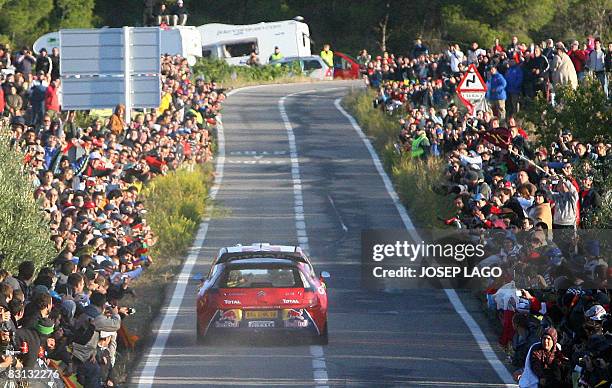 Daniel Sordo and co-driver Marc Marti from Spain drive their Citroen during the second stage of the 44th Rally of Catalonia in El Molar near...