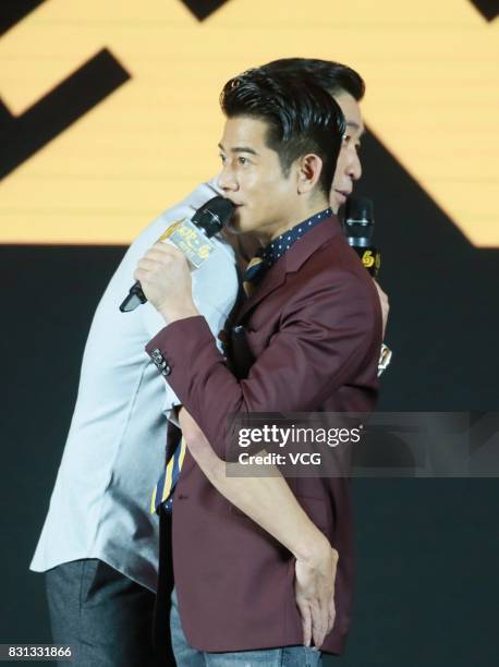 Actor Wang Qianyuan and actor/singer Aaron Kwok Fu-shing attend the premiere of director Yi-chi Lien's film "Peace Breaker" on August 14, 2017 in...