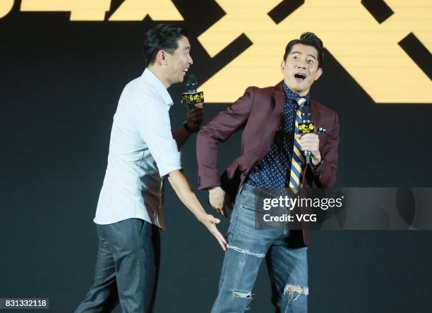 Actor Wang Qianyuan and actor/singer Aaron Kwok Fu-shing attend the premiere of director Yi-chi Lien's film "Peace Breaker" on August 14, 2017 in...