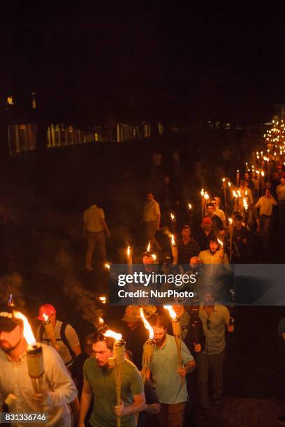 Neo Nazis, Alt-Right, and White Supremacists take part a the night before the 'Unite the Right' rally in Charlottesville, VA, white supremacists...