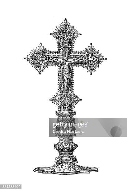 golden crucifixion - a cross necklace stock illustrations