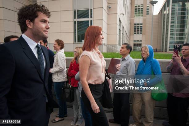 Taylor Swift's publicist Tree Paine, and brother Austin Swift, arrive for the civil case for Taylor Swift vs David Mueller at the Alfred A. Arraj...