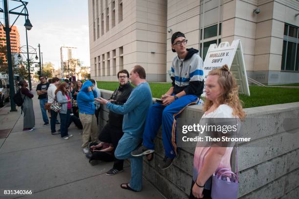Samantha Kosloske, and Brandon Antczak, seated, were first in line for spectators' seats during the civil case for Taylor Swift vs David Mueller at...