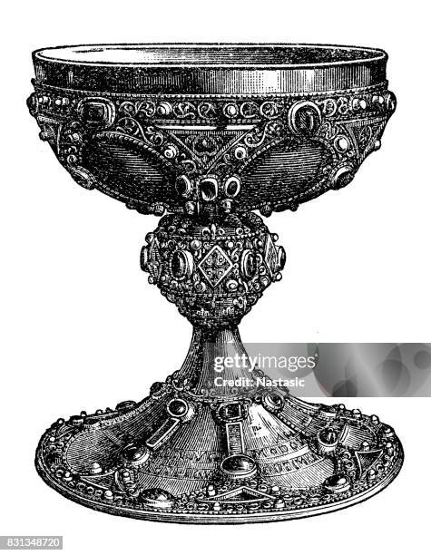 france chalice of st. remigius from reims ,13th century - religious illustration stock illustrations