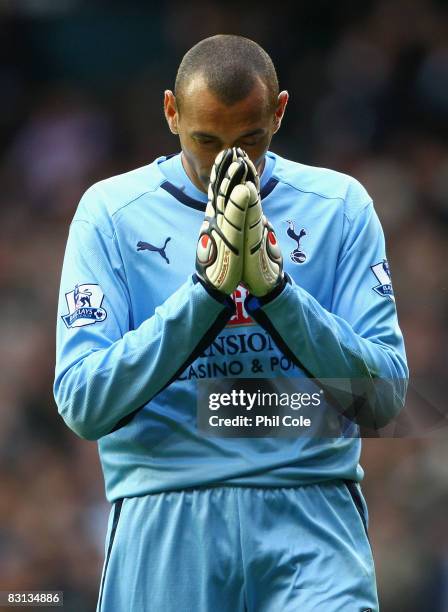 Heurelho Gomes of Tottenham Hotspur is distraught after defeat in the Barclays Premier League match between Tottenham Hotspur and Hull City at White...