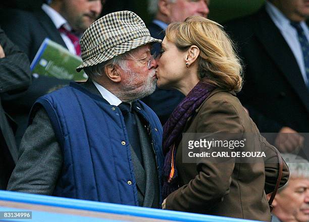 Sir Richard Attenborough kisses an unknown woman before Chelsea's premiership match against Aston Villa at home to Chelsea at Stamford Bridge...