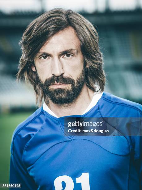 Football player Andrea Pirlo is photographed for Garnier, on April 11, 2014 in Turin, Italy.