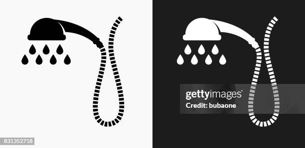 shower head icon on black and white vector backgrounds - bathroom render stock illustrations
