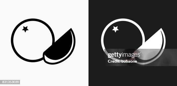 fruit icon on black and white vector backgrounds - orange fruit black background stock illustrations