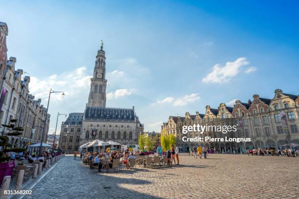 grand-place of the city arras, pas-de-calais department,  france - frans terras stockfoto's en -beelden