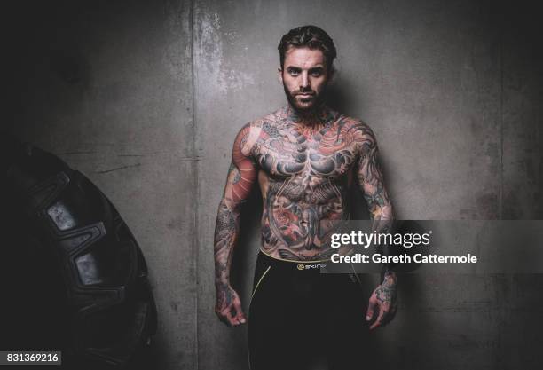 Aaron Chalmers of Geordie Shore is photographed during a MMA pre-fight workout at Urban Kings Gym on August 14, 2017 in London, England. The main...