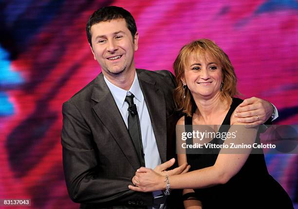 Fabio Fazio and Luciana Littizzetto attend the Italian Television Show 'Che Tempo Che Fa' held at RAI Studios on October 05, 2008 in Milan, Italy.