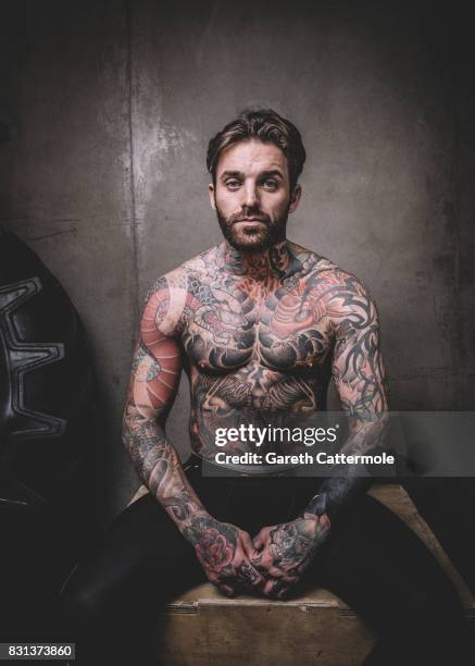 Aaron Chalmers of Geordie Shore is photographed during a MMA pre-fight workout at Urban Kings Gym on August 14, 2017 in London, England. The main...