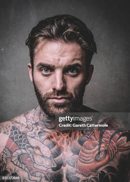 Aaron Chalmers of Geordie Shore is photographed during a MMA pre-fight workout at Urban Kings Gym on August 14, 2017 in London, England. The main...