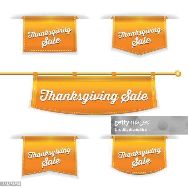 shiny 3d folded ribbon bookmark with thanksgiving sale text - happy-thanksgiving-classy-elegant stock illustrations