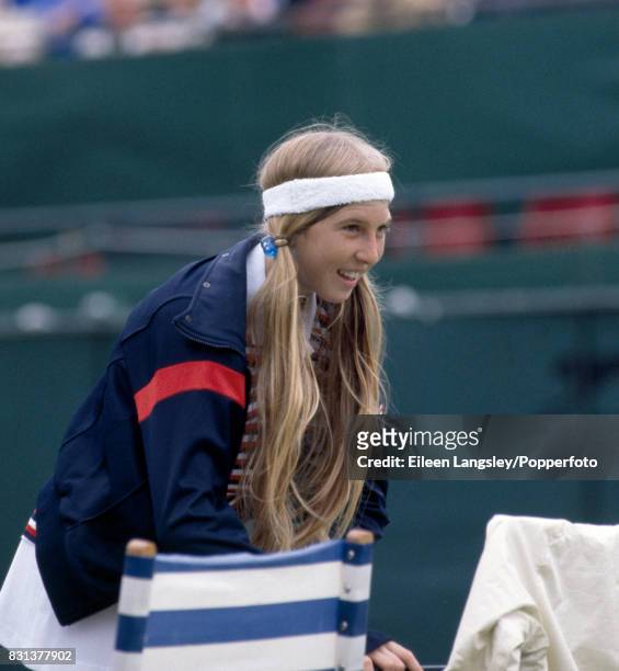 Andrea Jaeger of the USA on court during a women's singles match at the BMW Championships in Eastbourne, circa June, 19981. Jaeger was defeated in...