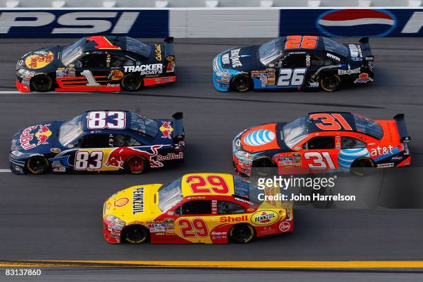Kevin Harvick, driver of the Shell/Pennzoil Chevrolet, drives during the NASCAR Sprint Cup Series Amp Energy 500 at Talladega Superspeedway on...
