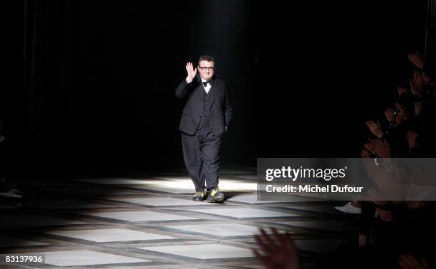 Alber Elbaz walks the runway at Lanvin during Paris Fashion Week at Espace Eiffel on October 5, 2008 in Paris, France.