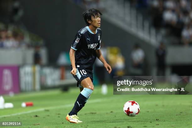 Shunsuke Nakamura of Jubilo Iwata in action during the J.League J1 match between Gamba Osaka and Jubilo Iwata at Suita City Football Stadium on...